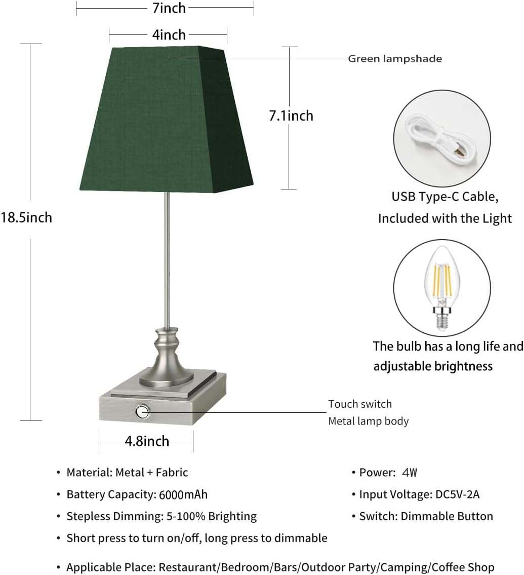 Rechargeable LED Table Lamps with Stepless Touch Control,Sliver Cordless Lamp for Living Room&Bedside&Patio&Shower,Small Desk Lamp(6000mAH Battery),2 Pack for Home Decor,Best Gifts for Family