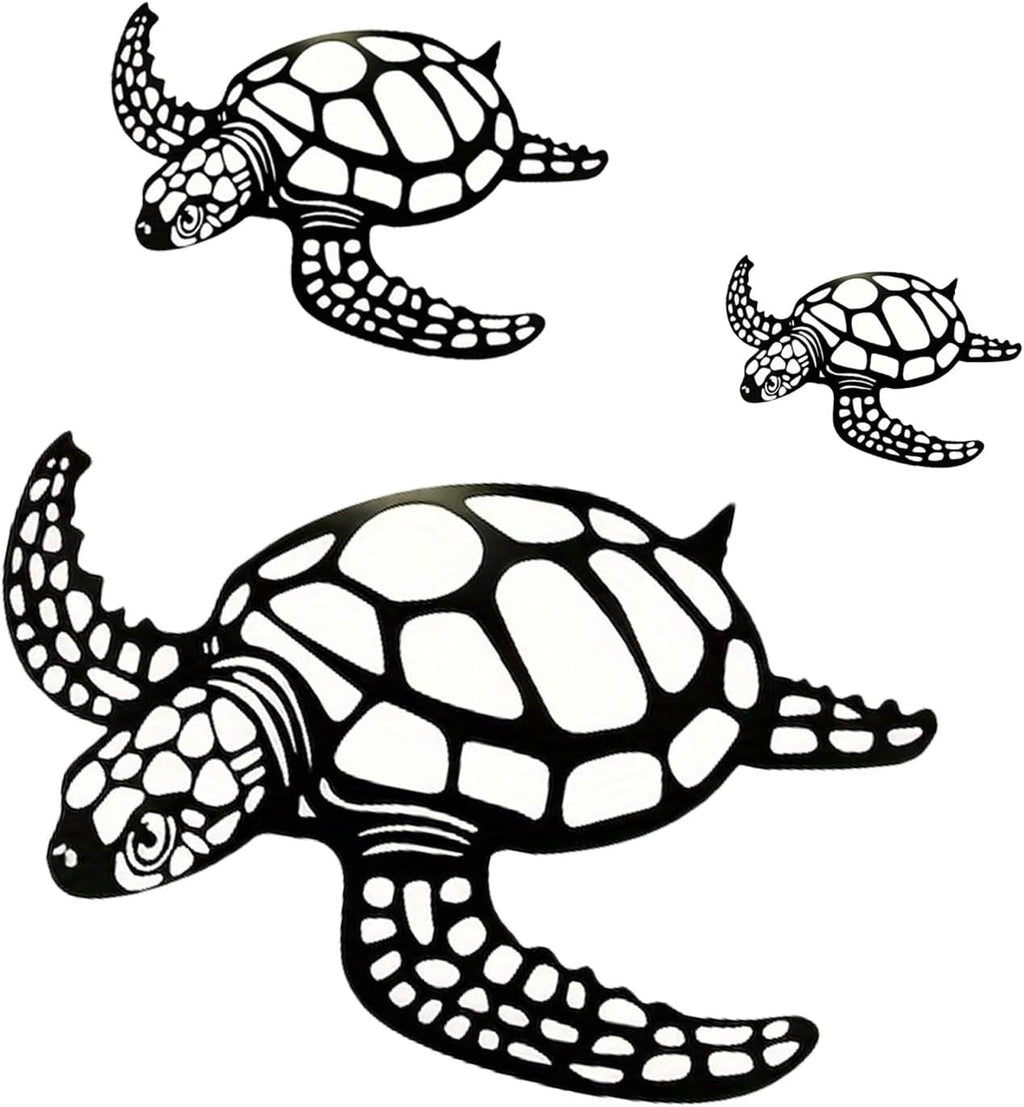 MVTDONT Sea Turtle Wall Decor Set of 3 - Metal Ocean-Themed Art with Hollow Shell Designs for Beach House, Bathroom, Nursery, Living Room Wall Hanging Décor