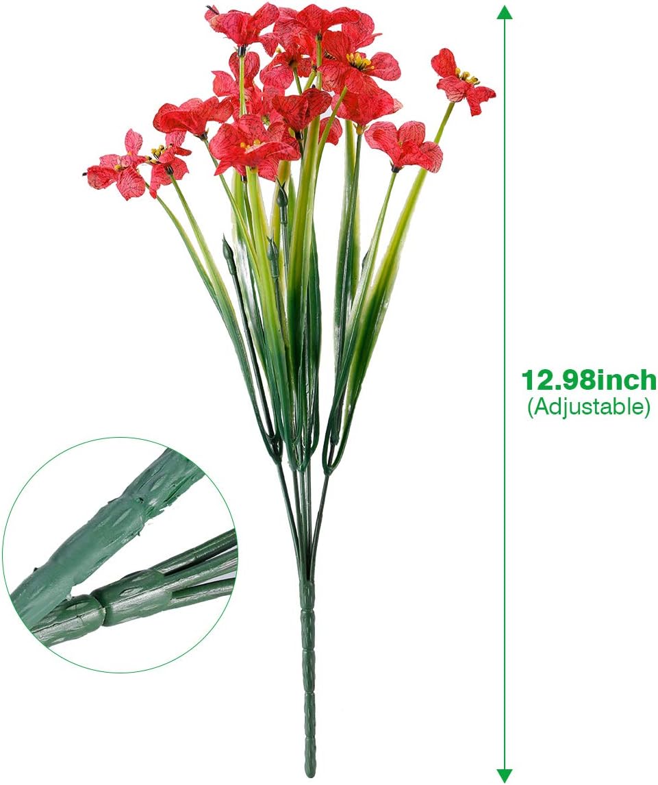 30 Bundles Artificial Flowers Outdoor UV Resistant Fake Flowers No Fade Faux Plastic Plants Garden Porch Window Box Decorating(Deep Red)