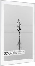 27x40 Metal Picture Frame with 24x36 Mat, Brushed Aluminum Finish, Tempered Glass Front, and Attached Hanging Hardware - Versatile Wall Display Frames for Vertical or Horizontal Orientation(Silver,