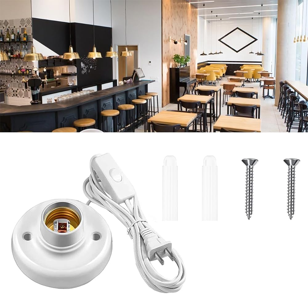 15ft Light Bulb Socket with Cord,Light Socket,E26/ E27 Lamp Base Desktop Cord On/Off Switch Hanging,Light Bulb Socket,Light Socket with Cord