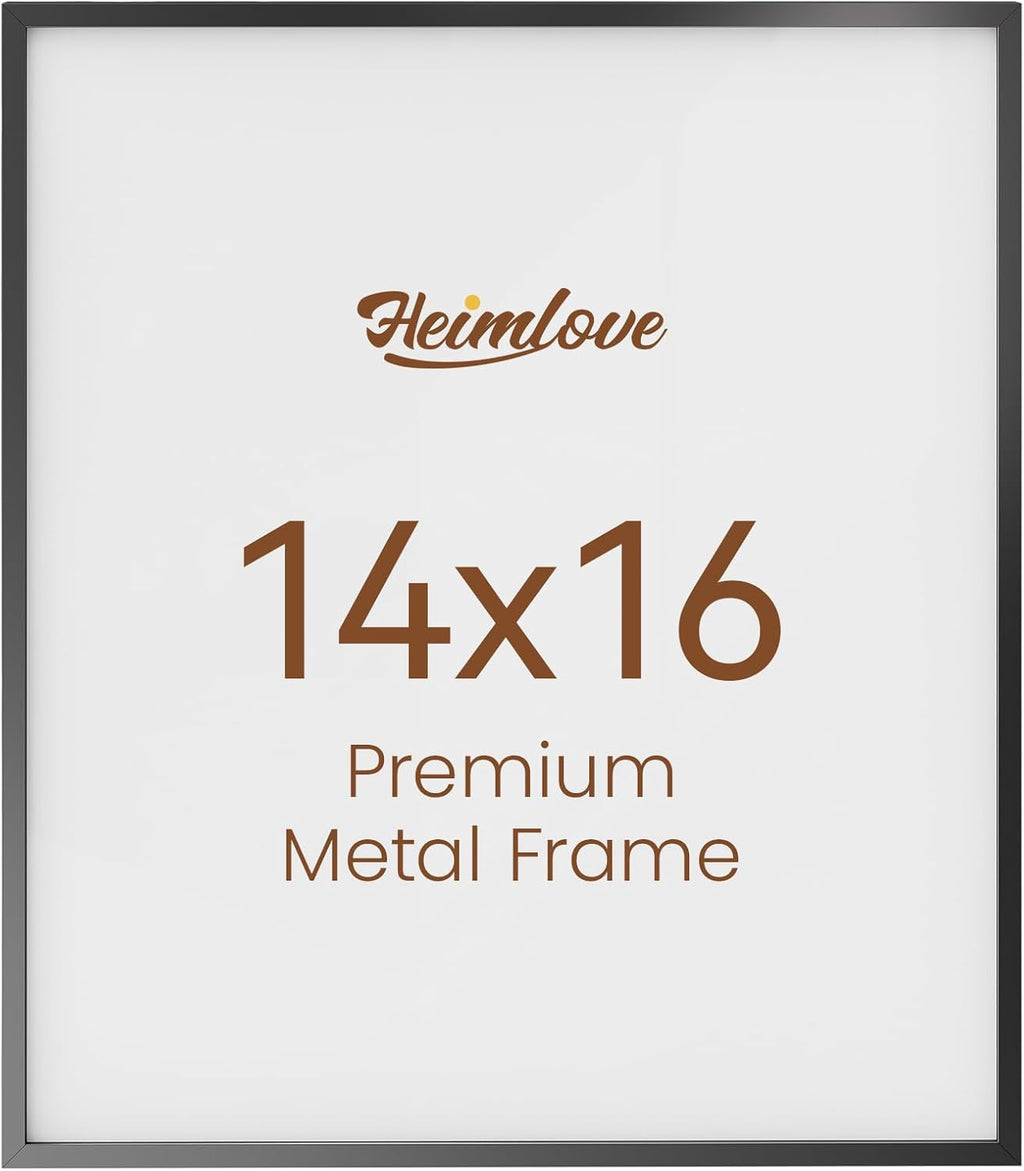 Heimlove 14x16 Metal Picture Frame,Black Aluminum Photo Frames-Real Tempered Glass,Wall Gallery Poster Puzzles Artwork frame Mounting Horizontally or Vertically Decor for Wall-1Pack
