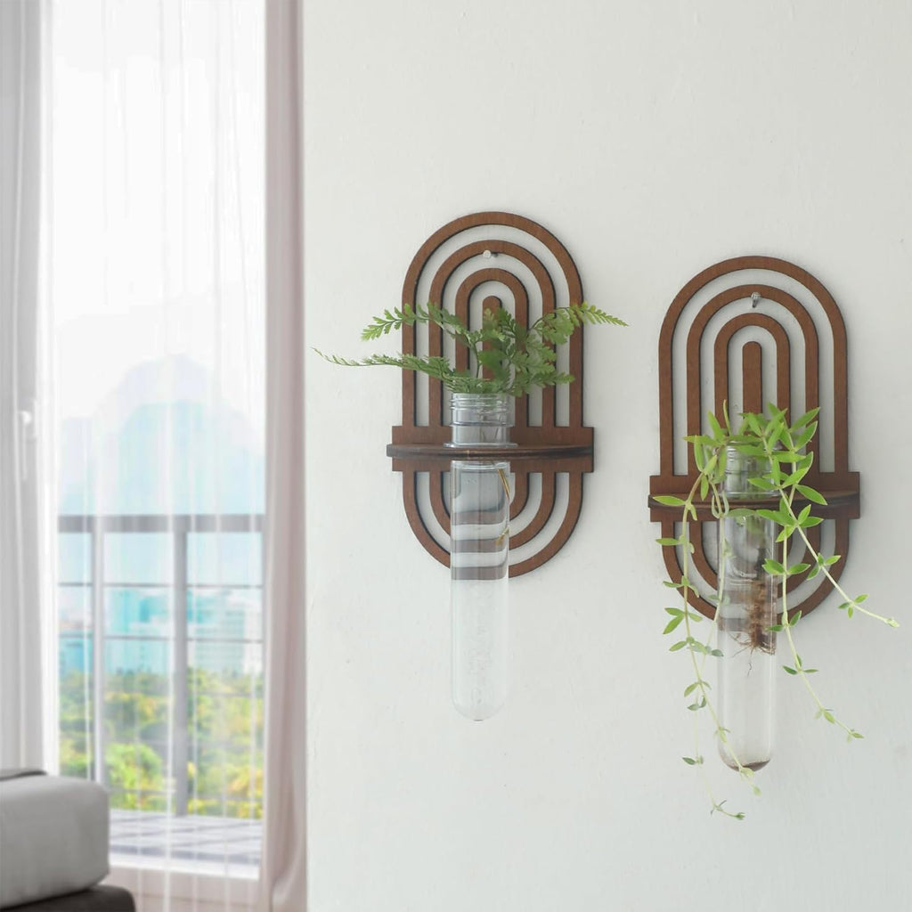 2 Pack Plant Propagation Station Wall Hanging Wooden Shelf Plant Terrarium Rainbow Design for Hydroponics Home Office Decor Test Tube Propagate Air Plant Cutting Holder