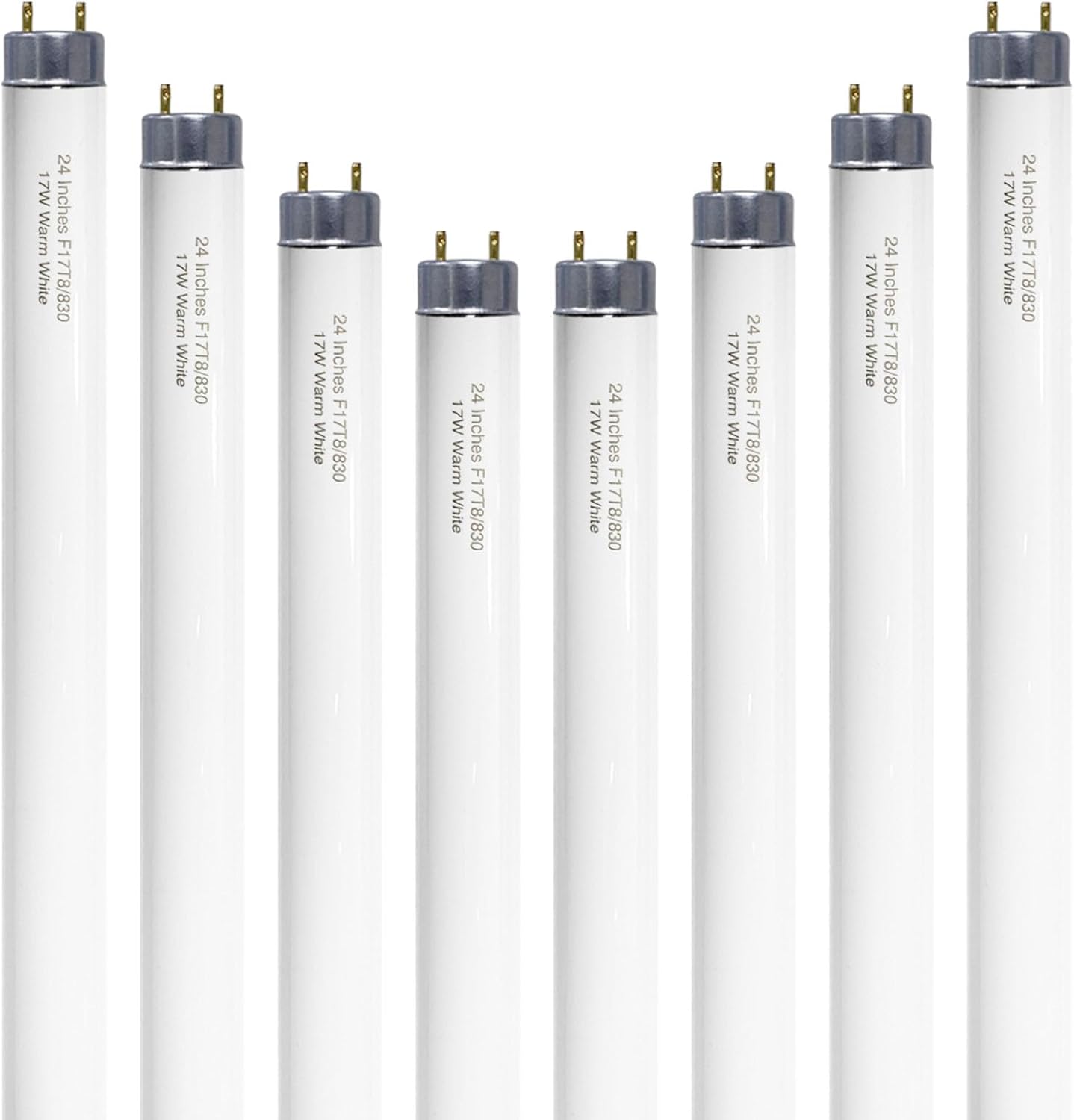 24 inch F17T8/830 17 Watts Light Bulb Warm White, 2 Foot Straight Fluorescent Tube T8 Tube Light F17T8/WW, 1500 Lumen G13 Medium Bi-Pin Cap 8 Pack