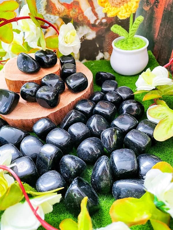 DUQGUHO Black Obsidian Natural Healing Crystals Set - Polished Tumbled Crystal Stones Bulk Irregular Pebble Stones Rocks 0.45 lbs