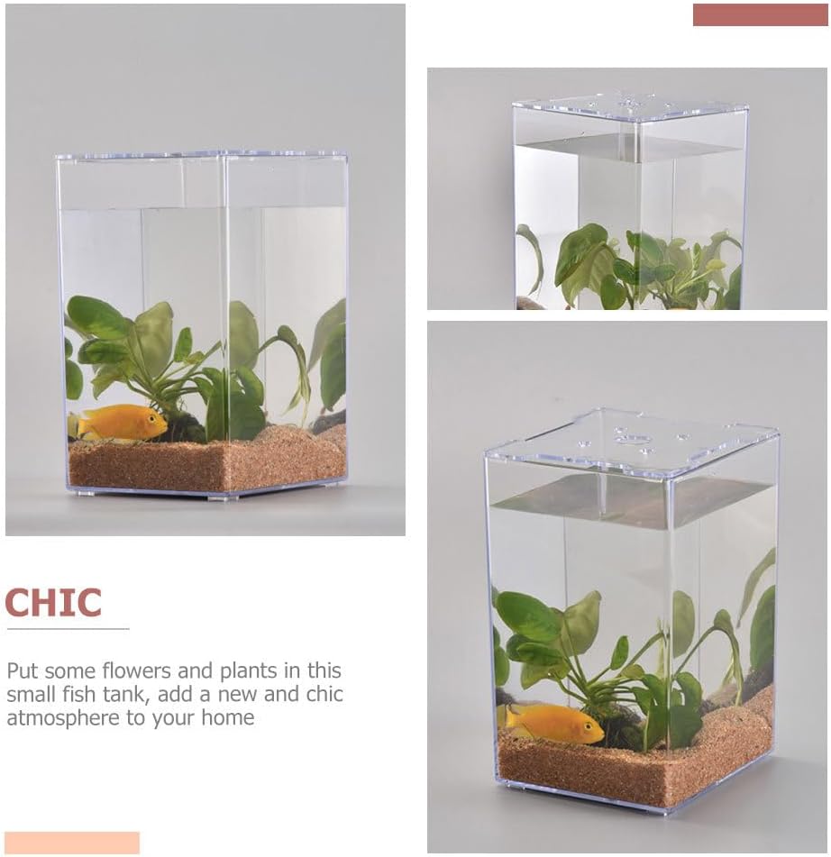 Small Fish Tank Acrylic Mini Aquarium 7.5 Inch Desktop Fish Box for Betta and Home Decor