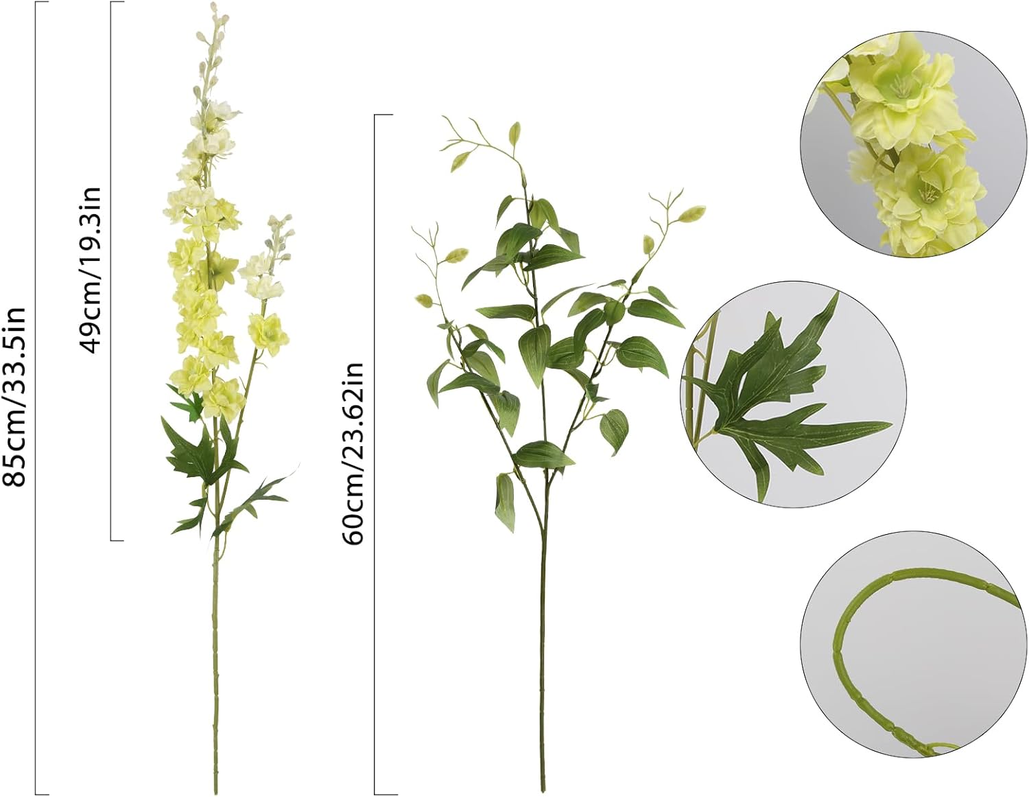 IPOPU 9Pcs Artificial Delphinium Flowers Combo Clematis Greenery Stems, 33.5" Long Stem Larkspur for Wedding Centerpieces, Bridal Bouquet, Home Party Table Decor (Light Green)