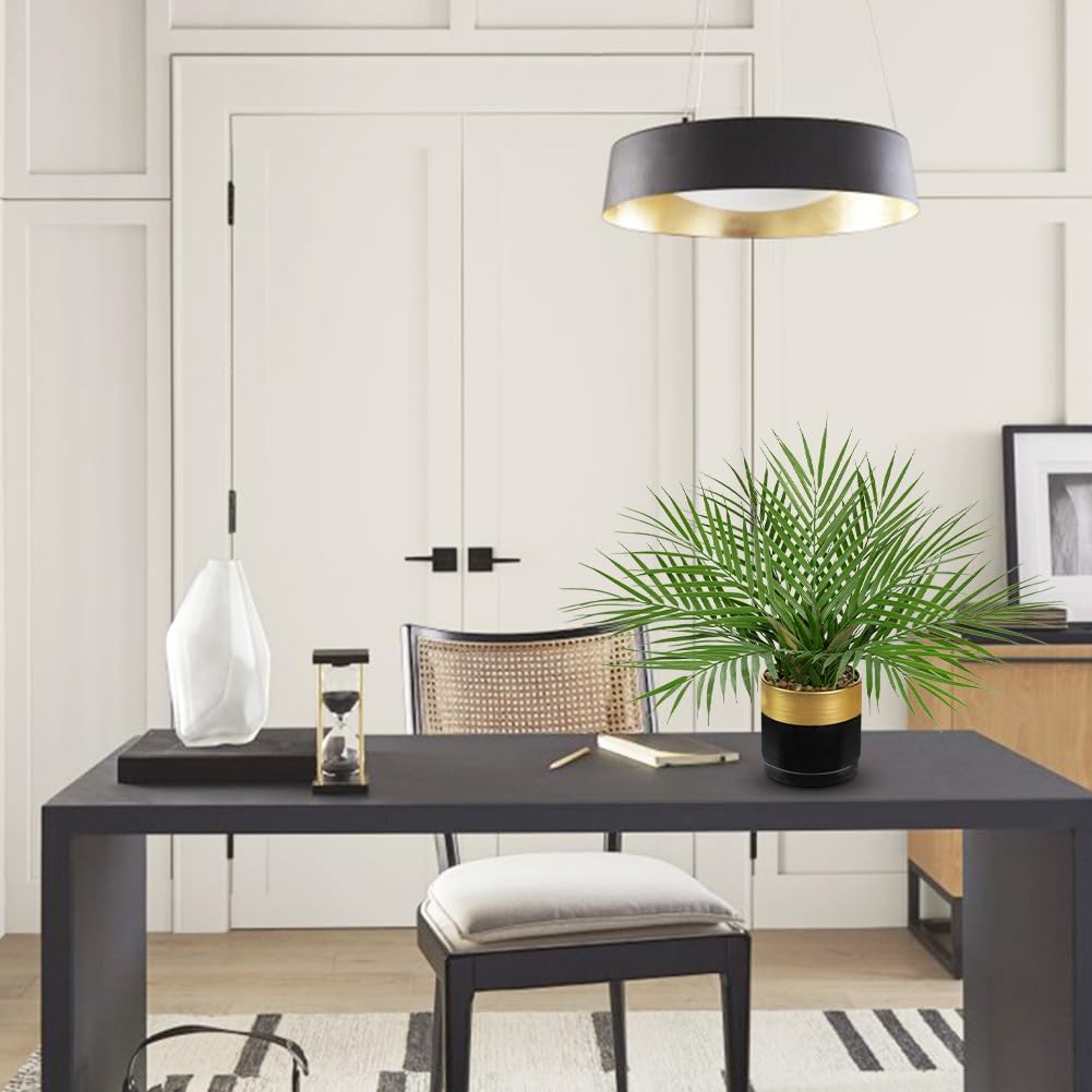 Briful Fake Plant 15.7’’ Artificial Palm Plant in Gold Black Pot Real Touch Faux Tropical Palm Tree Houseplant for Home Indoor Living Room Tabletop Balcony Decorations