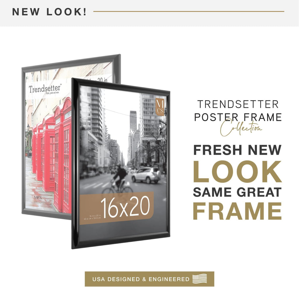 MCS Trendsetter 16x20 Poster Frame Black High-Gloss, Vertical & Horizontal Wall Hanging Large Picture Frame for Photos, Posters & Art Prints (1-Pack)
