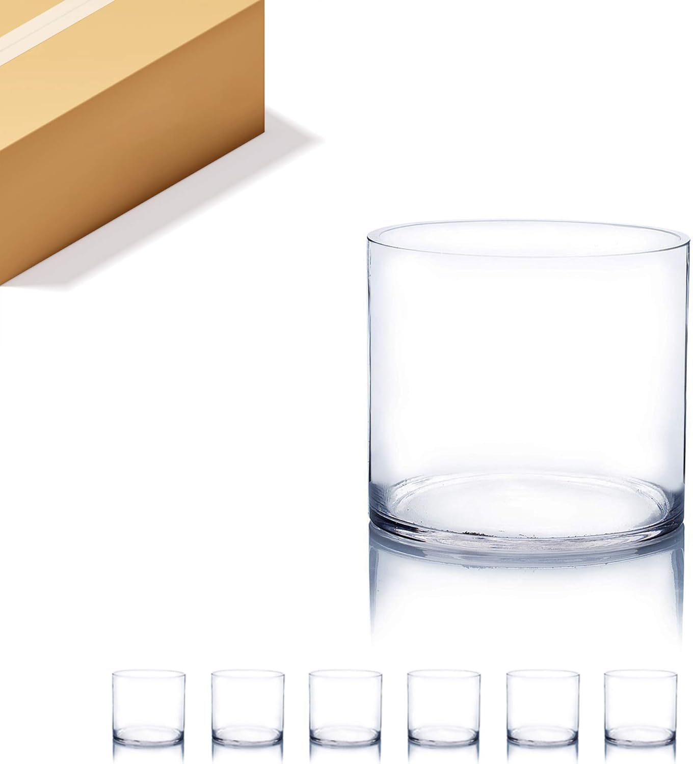WGV Cylinder Vase Bulk, Width 6", Height 6", Clear Glass Container Terrarium Candle Holder for Wedding Centerpiece, Party Event, Home Office Decor, 6 Pieces