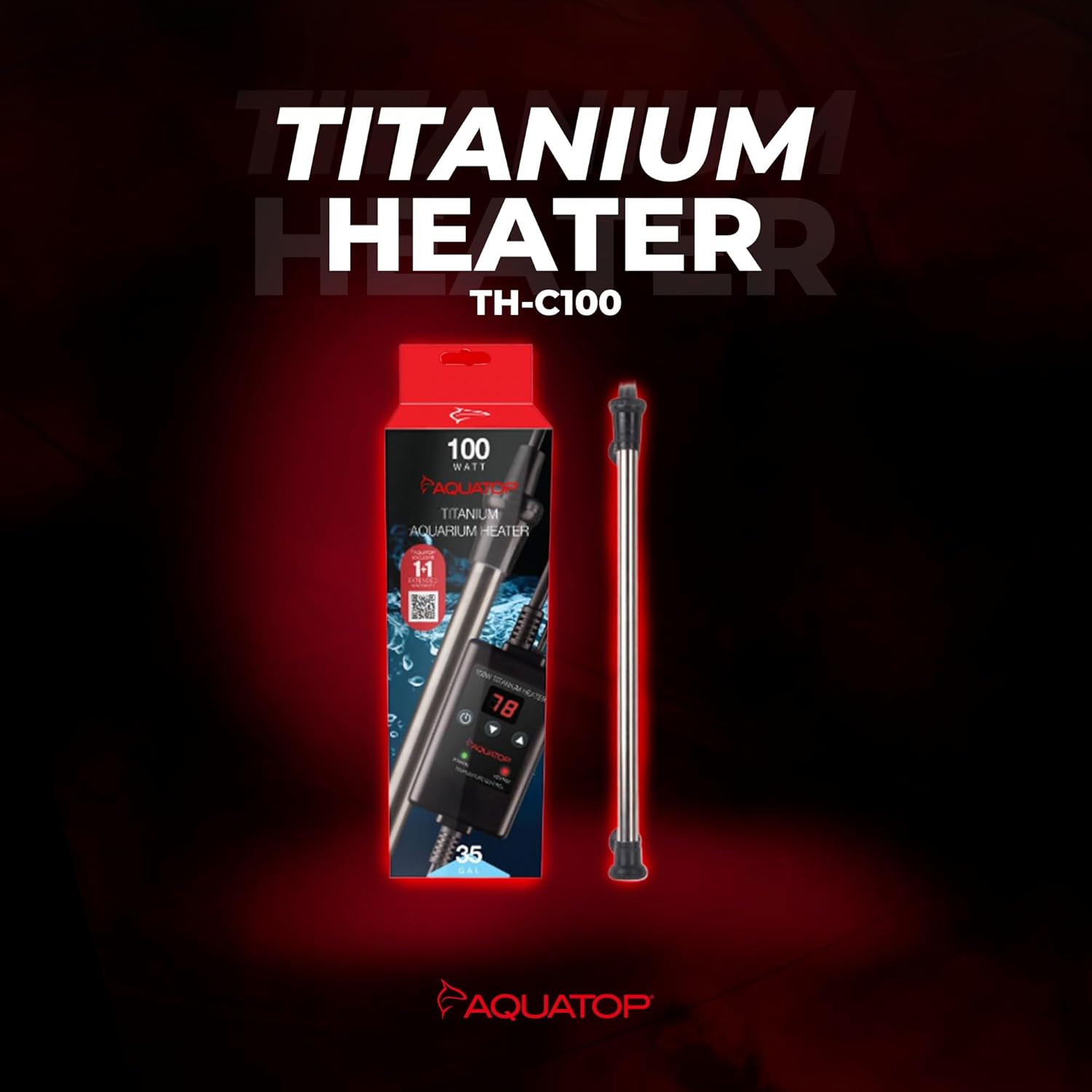 Aquatop Titanium Heater with Controller - Fully Submersible - Adjustable Temperature - for Turtles & Large Fish for Turtles & Large Fish - TH-C100