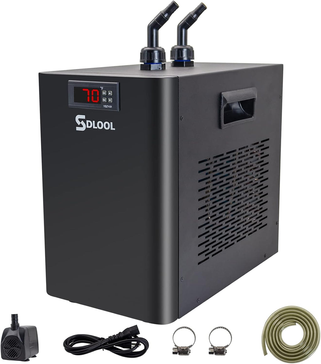 Aquarium Chiller 42gal, 1/10 HP Water Chiller 160L Fish Tank Hydroponics Cooling System with Quiet Design Refrigeration Compressor for Water Weeds Axolotl Jellyfish Coral Shrimp