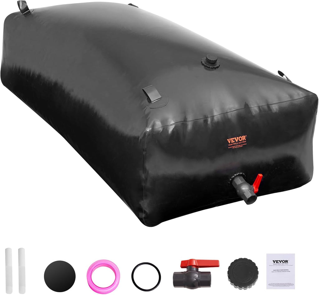 VEVOR 1000L/264 Gallon Water Storage Bladder, RV Water Tank, 1000D PVC Collapsible Water Storage Containers, Large Capacity Soft Water Bag, Portable Water Bladder,Camping,Emergency Water Supply