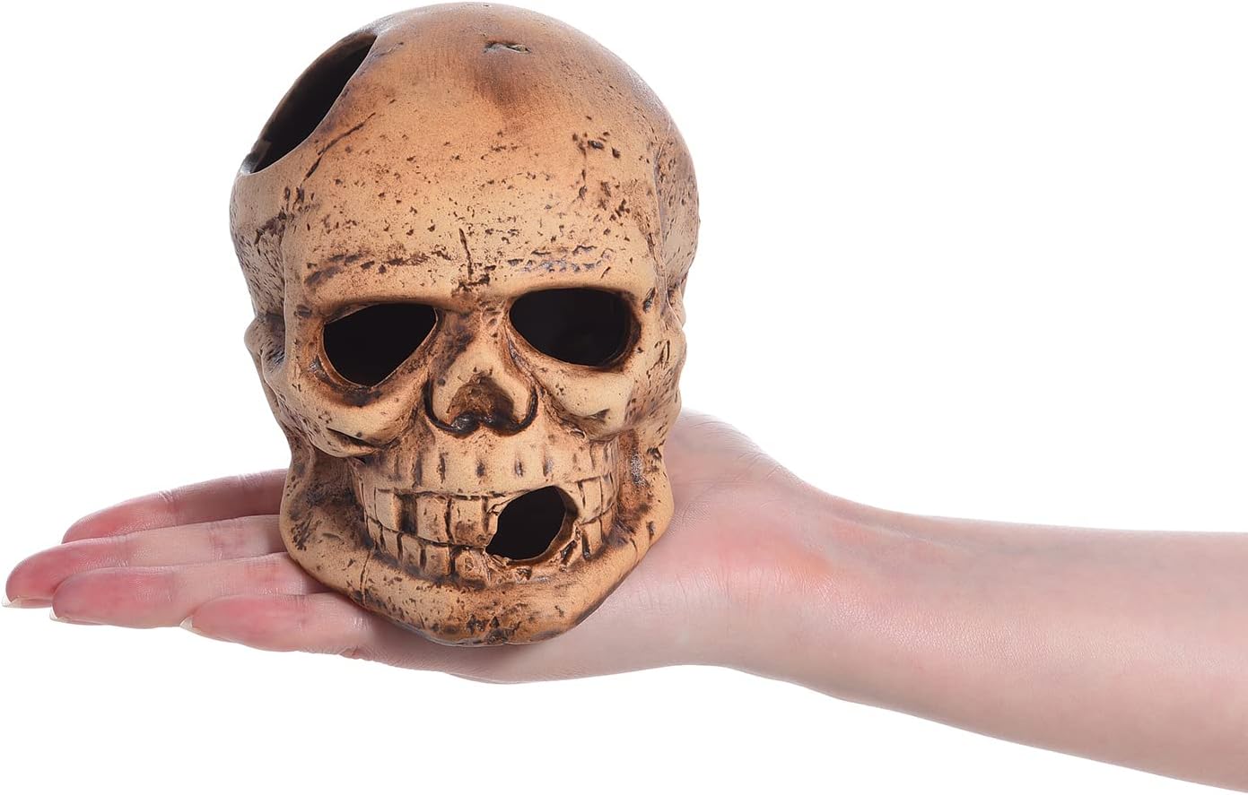 ALEGI Aquarium Decoration Hideaway Rock Cave for Betta Shrimp Cichlid Hiding Breeding Spawning (Ceramic Skull)