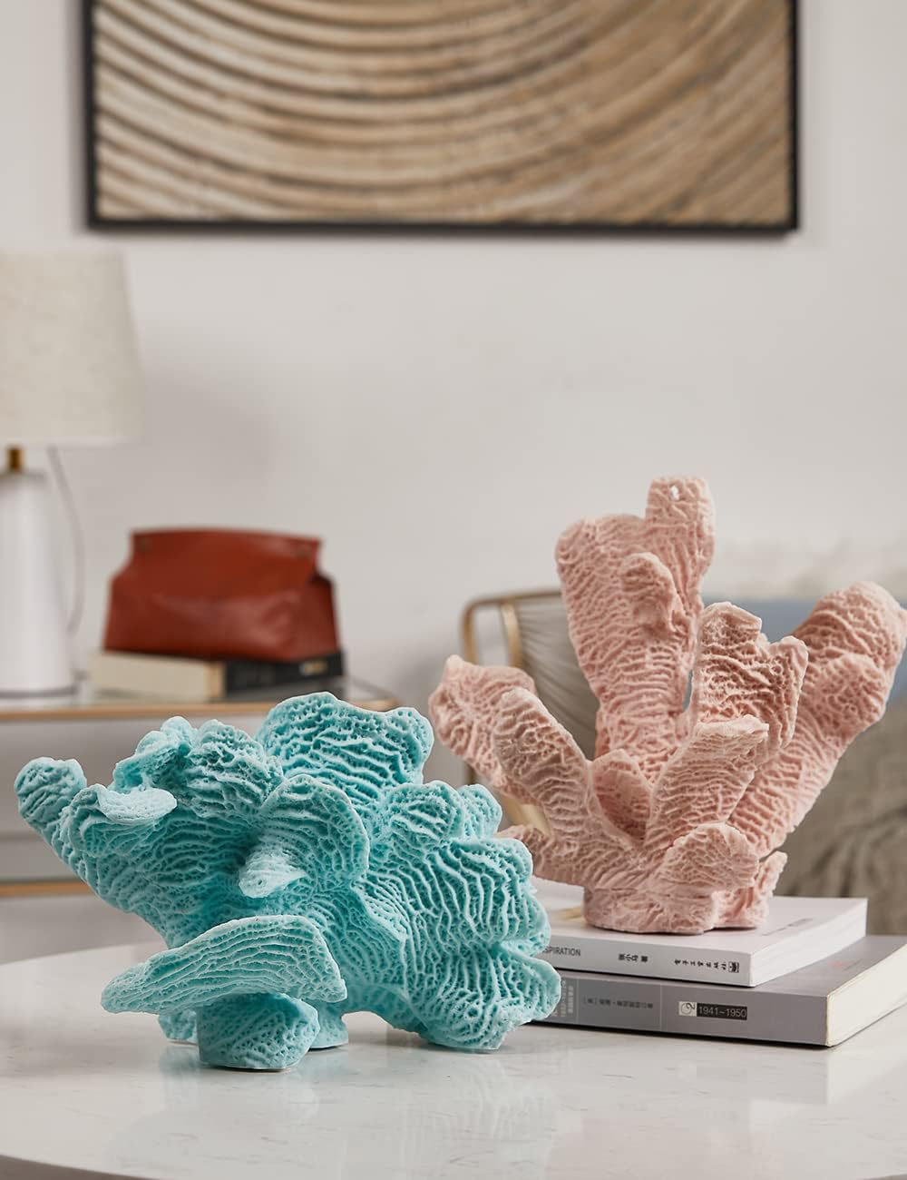 HAUCOZE Artificial Coral Decor Ocean Sculpture Arts Modern Gifts Polyresin Blue 9.4 inch