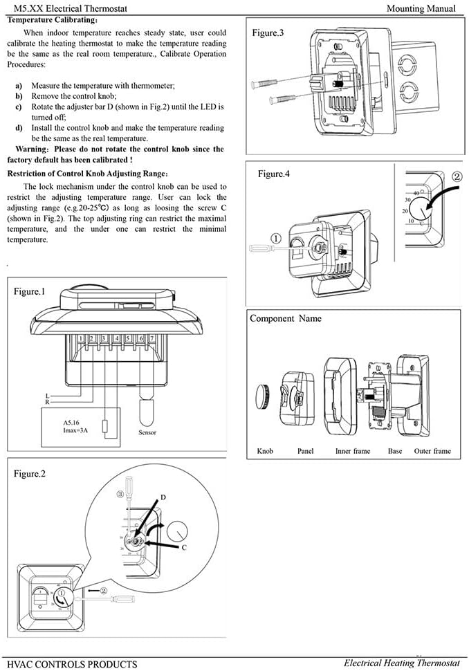 Digital Room Thermostat Temperature Controller With Rotary Knob And Dual Sensors For Electric Heating, Hot Water, And Gas Boiler Systems, Black Flush-Mount Design