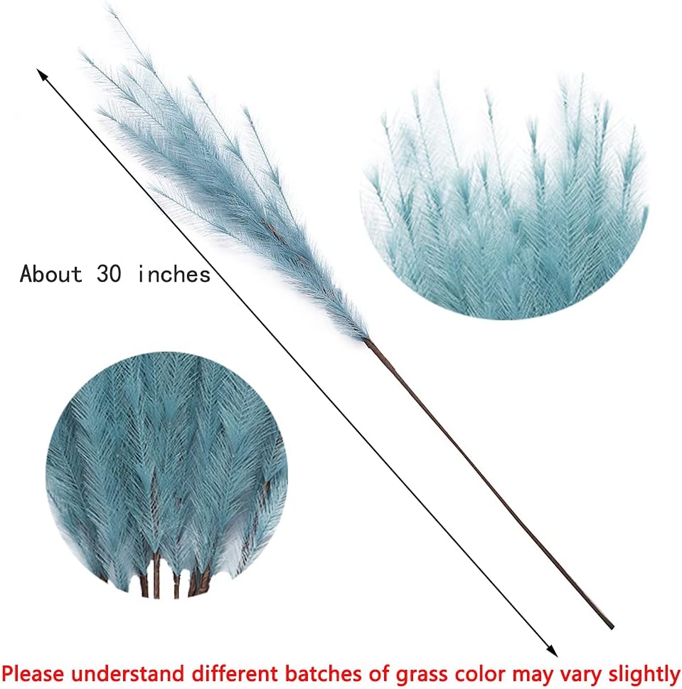 UiiziC Faux Pampas Grass 8 PCS 30"/76cm Dried Fluffy Artificial Flowers Ascendant Grass for Vase Fillers Wedding Party Bouquets Home Hotel Centerpieces Decor (Dusty Blue)