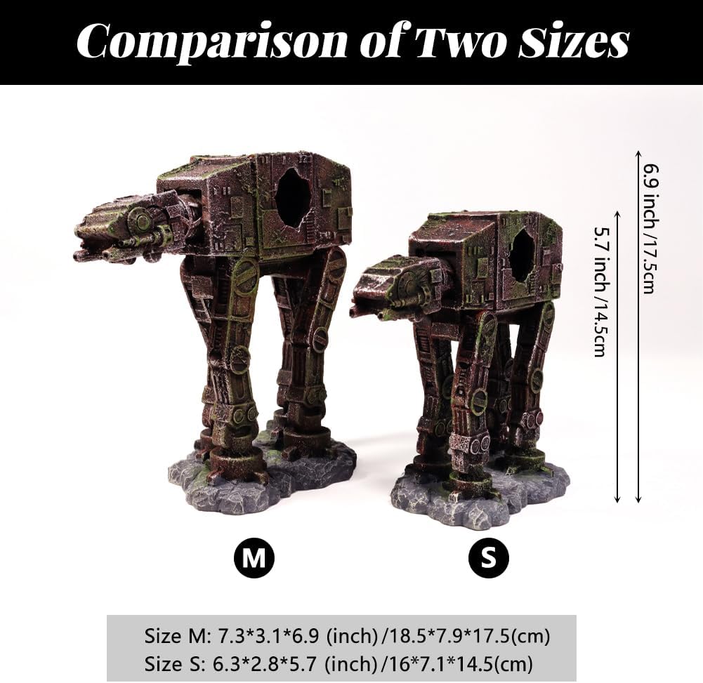 Fish Tank Decorations at-at of Star Wars Aquarium Decorations Betta Fish Tank Accessories for Sleep Rest Hide and Play (M)