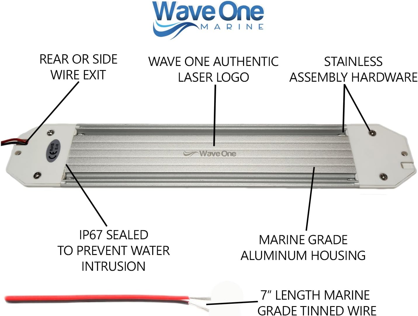 Wave One Marine 12" Dual Color Dimmable Dome Boat Light | 12V Volt RV Aluminum Housing Touch Dimmer Switch | IP67 Waterproof Interior Exterior (White | Red)