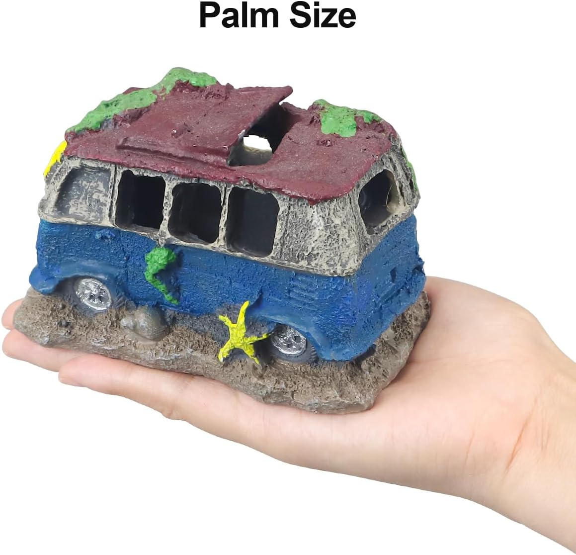 Aquarium Decorations for Fish Tank - Realistic Resin Rock Cave Hideouts, Safe Fish Tank Ornaments with Natural Design for Betta, Goldfish, Shrimp - Easy to Clean (School Bus)