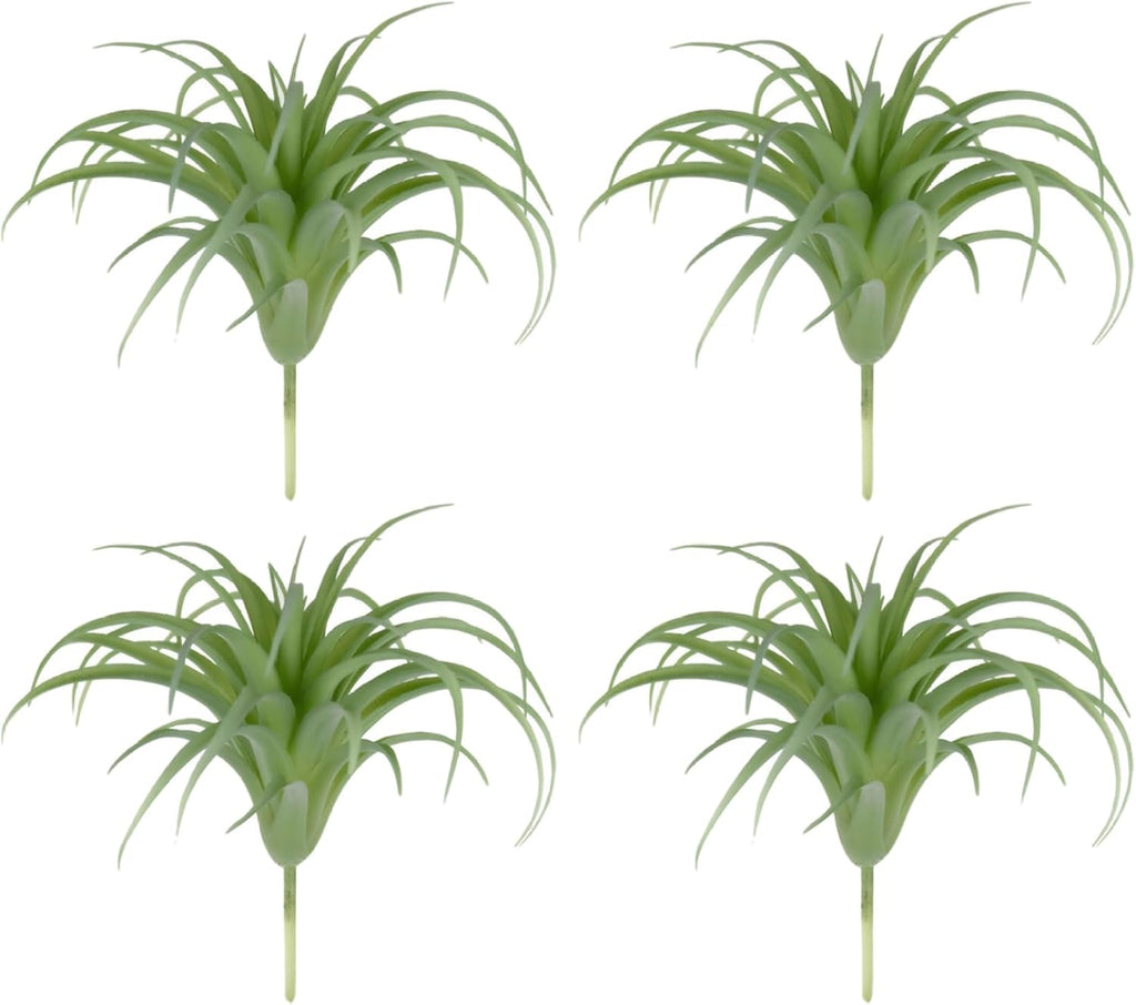 Artificial Air Plants 4Pcs 6x5 Realistic Air Plants PE Artificial Succulents Low Maintenance Tillandsia DIY Faux Greenery for Flower Arrangement