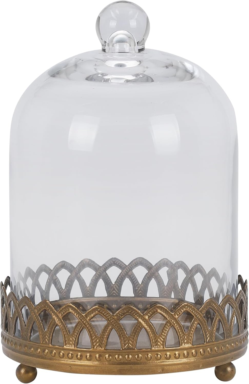 Twakutwku 8" Tall Large Sturdy Handmade Glass Cloche Dome with Metal Base in Gold for Plant, Terrarium, Collectibles, Candle. Cloche Glass Dome, Bell Jar Display Case (Gold, 8")