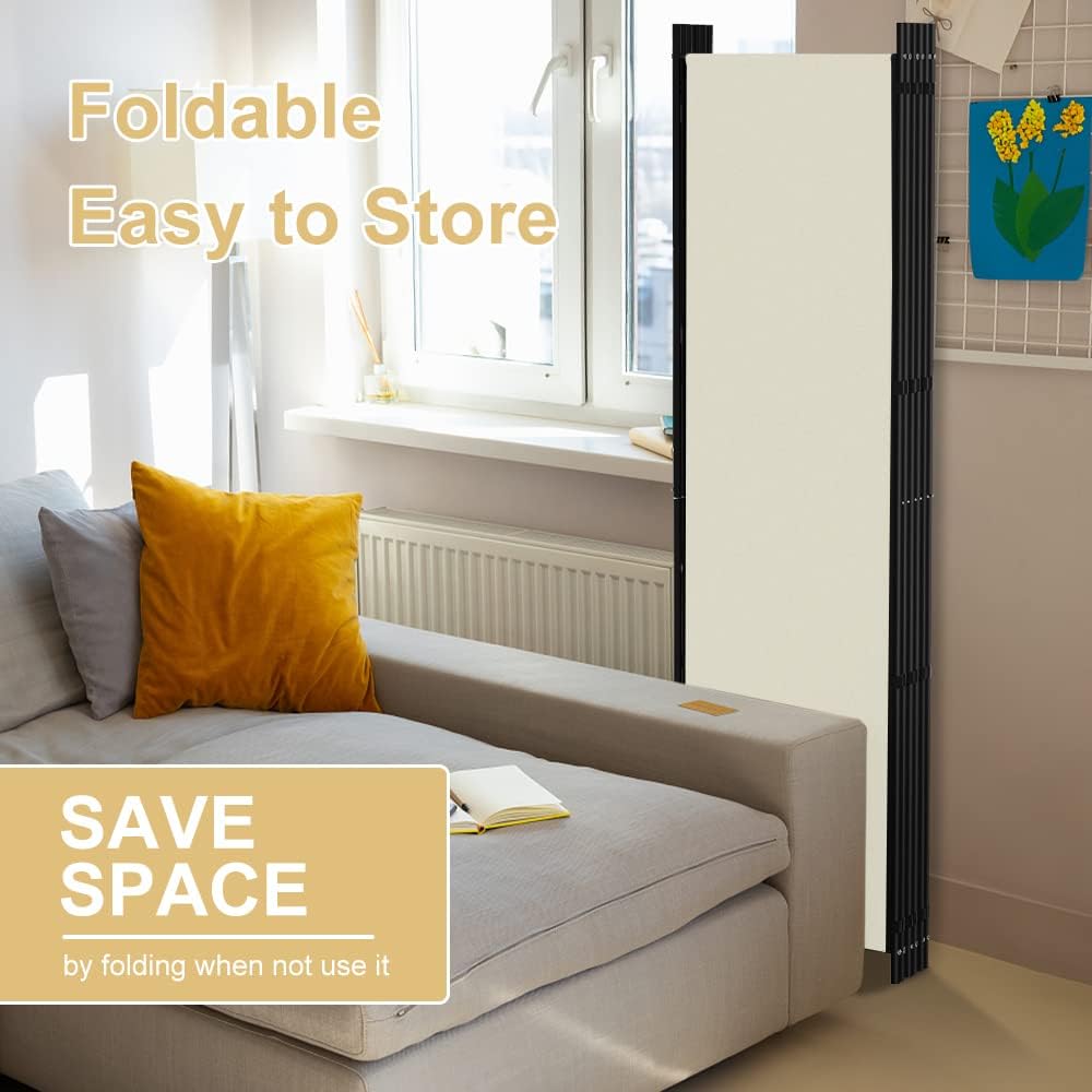 Kokorona 6 Panel Room Divider, 6FT Tall Folding Privacy Screen Wall Dividers, Portable Privacy Screen Freestanding Room Divider for Room Separation, Included - Cover Strips, Beige, 120''W x 72''H
