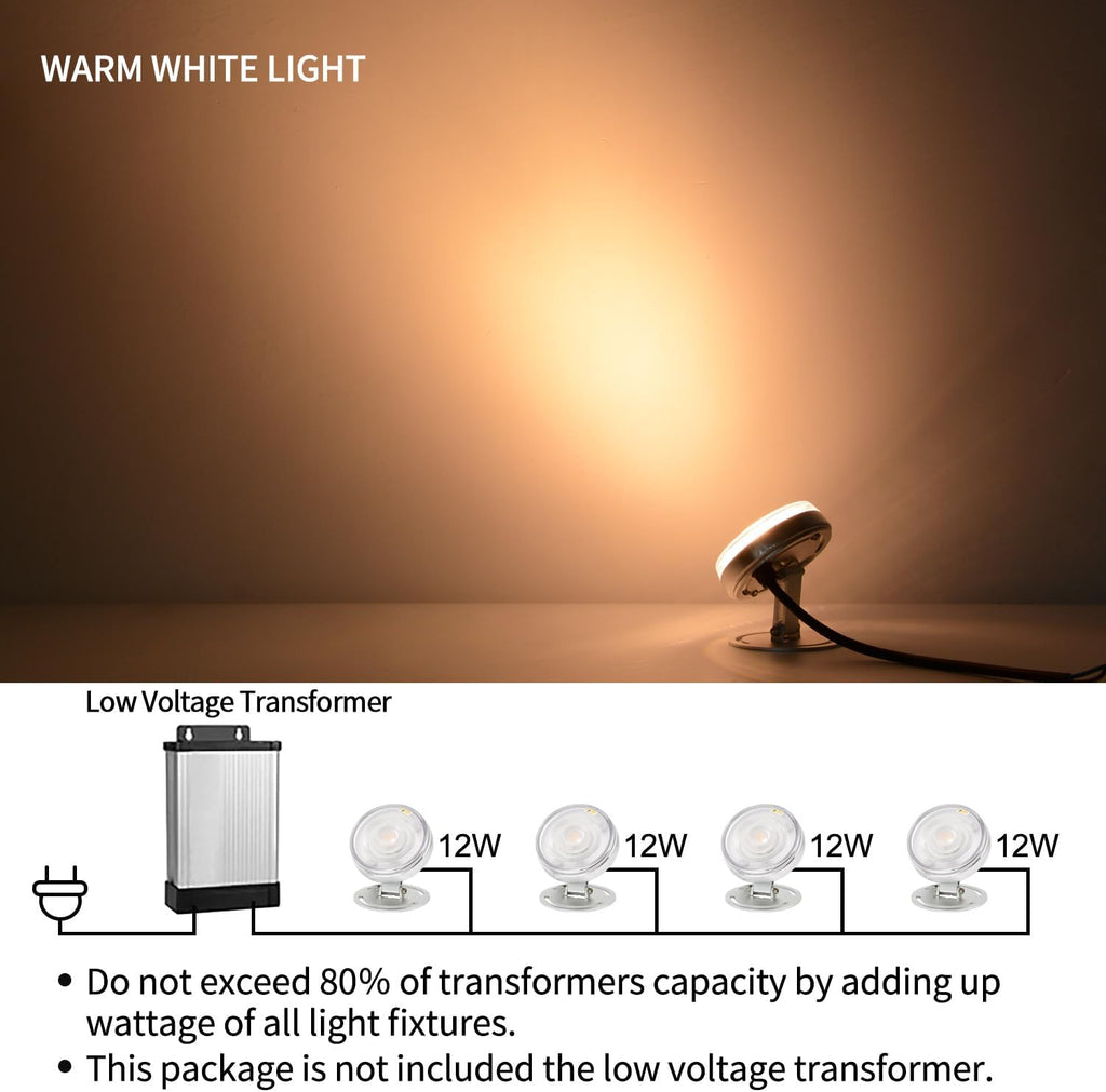 LED Underwater Pond Light, Heavy Duty Aluminum 12V 3000K Warm White IP68 Waterproof Fountain Light, Landscape Lamp for Swimming Pool, Fountain, Waterfall, Pond and Grass Land (6, Watts)