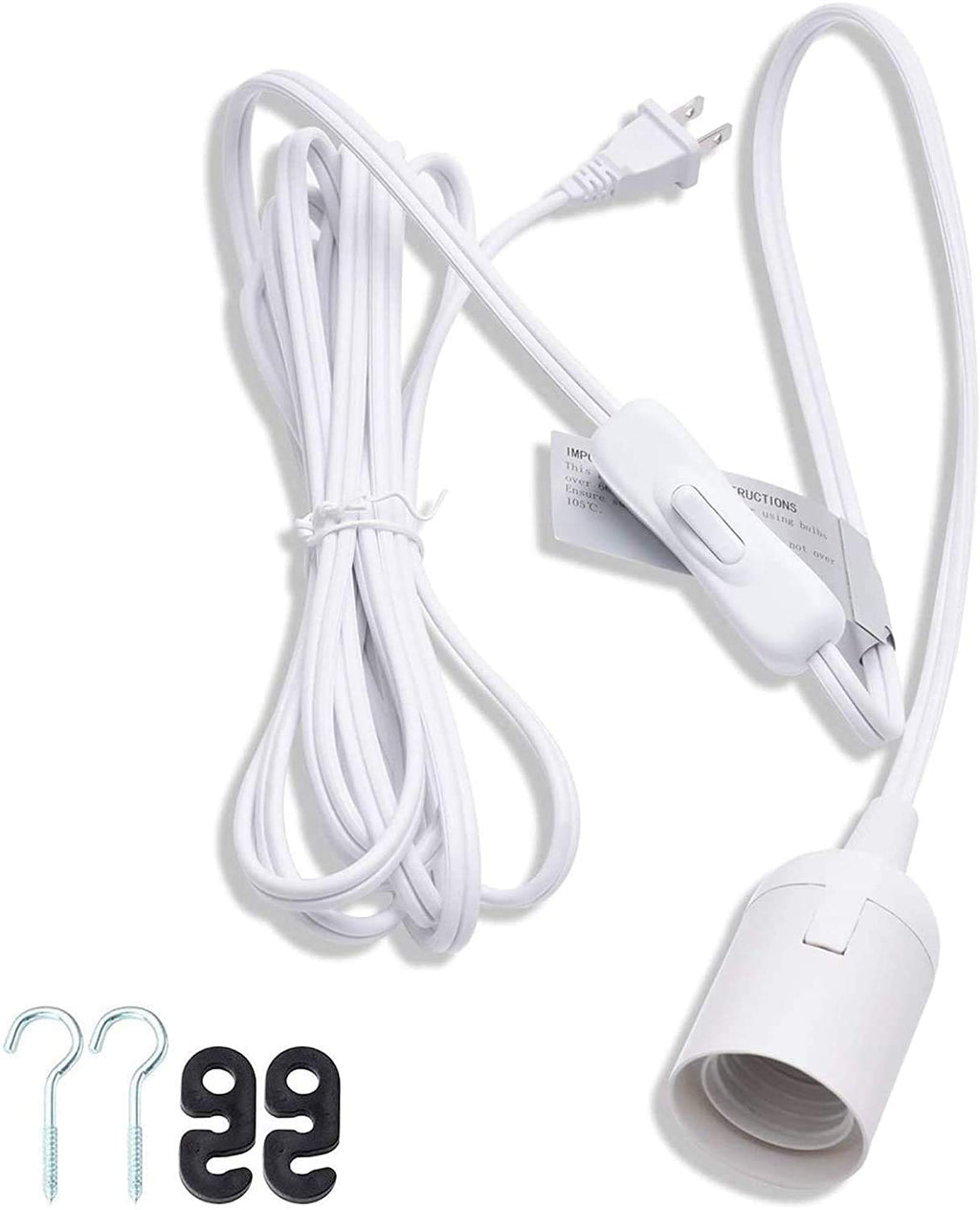 JACKYLED Extension Hanging Lantern Cord Cable UL 12Ft E26 E27 Socket On/Off Switch Plug in Pendant Lighting for Kitchen Bedroom Plant Growth Light