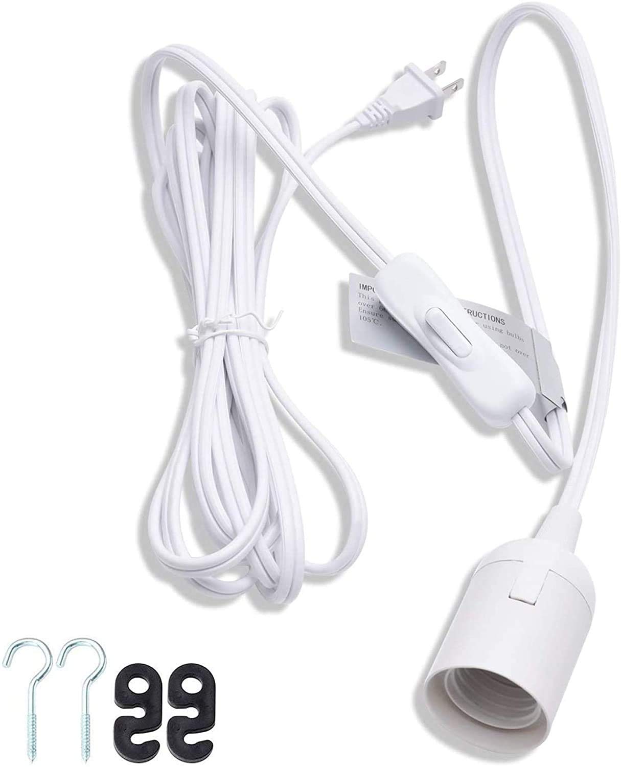 JACKYLED Extension Hanging Lantern Cord Cable UL 12Ft E26 E27 Socket On/Off Switch Plug in Pendant Lighting for Kitchen Bedroom Plant Growth Light