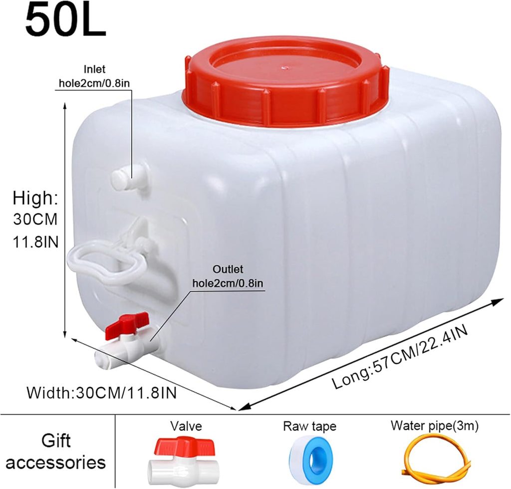 Heavy Duty Water Container Plastic Water Storage Carrier with Tap 50l 80l 110l 200l Water Tank Water Bottle Dispenser for Camping Caravan Hiking Outdoor(Size:50L)