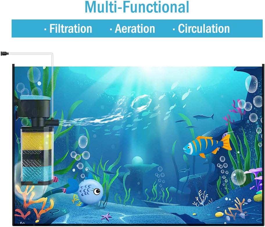 Kulife Aquarium Filters – 3-Stage Aquarium Filter in-Tank Filter Internal Filter Fish Tank Filter Turtle Filter for 70-100 Gallon Fish Tanks with Dual Water Outlet and Aeration