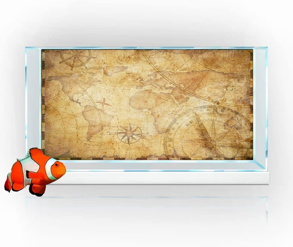 36X20IN Retro Old Travel World Map Terrarium Background, Art Parchment Pirate Treasure Map Reptile Habitat Background with 10EVA Double-Sided Tape