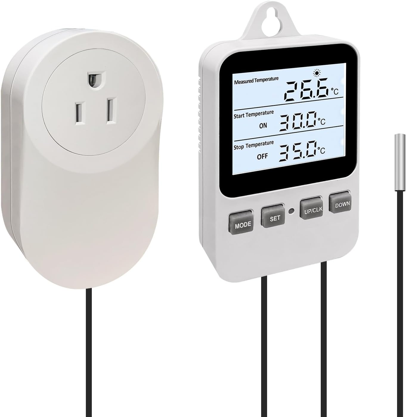 Temperature Controller Heating Cooling Mode Digital Thermostat 120V 15A Plug in Thermostat Controlled Outlet for Reptile Greenhouses Seedling Mat Incubation Terrarium