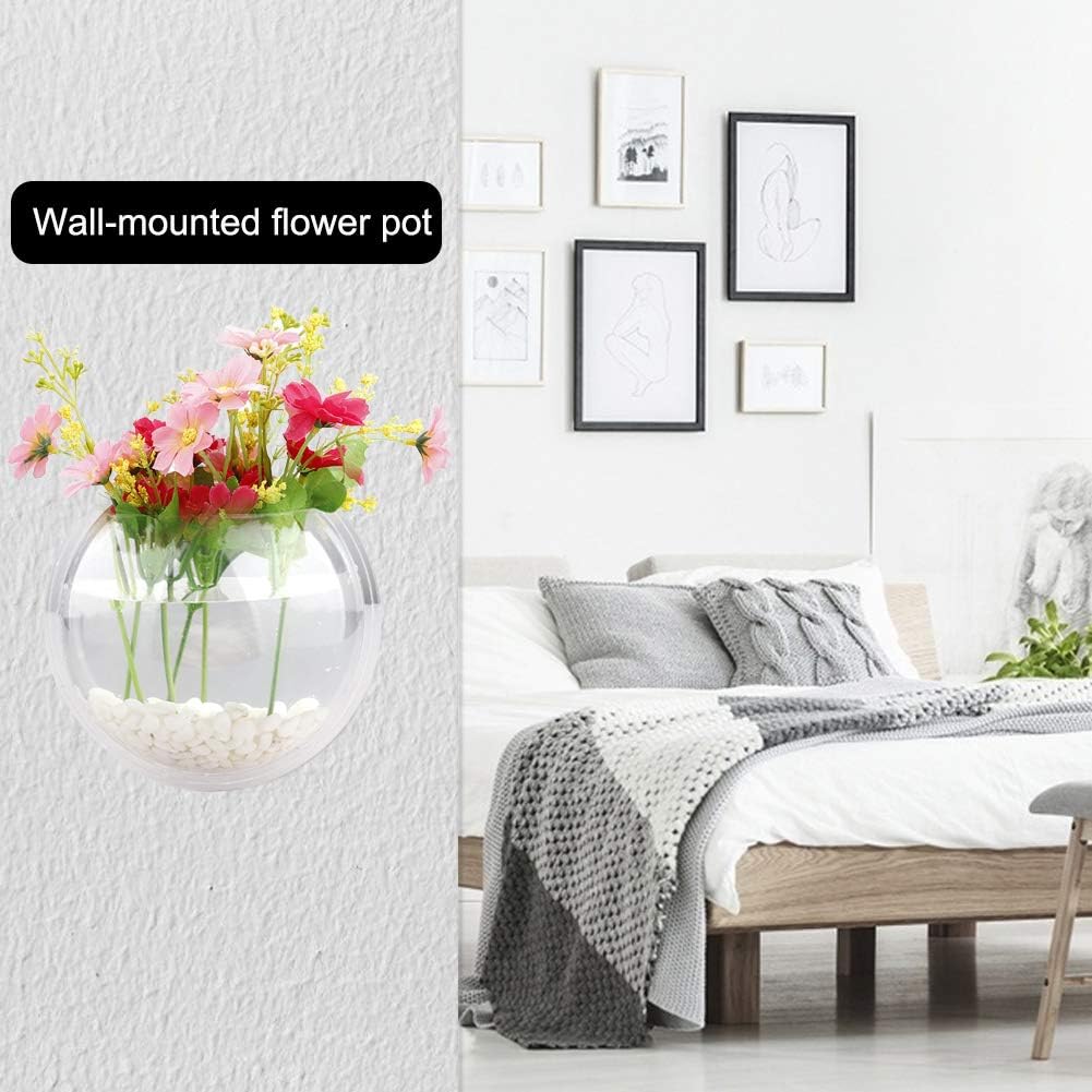 Wall Hanging Plant Terrarium, Clear Acrylic Globe Flower Vase for Air Plants Succulents, Acrylic Round Wall Mounted Hanging Fish Bowl Aquarium Tank, Decorative Plant Pot Hanging(Transparent)