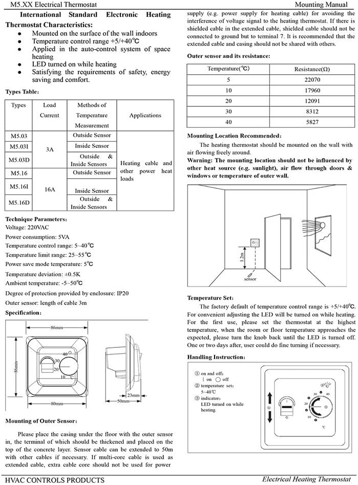 Digital Room Thermostat Temperature Controller With Rotary Knob And Dual Sensors For Electric Heating, Hot Water, And Gas Boiler Systems, Black Flush-Mount Design