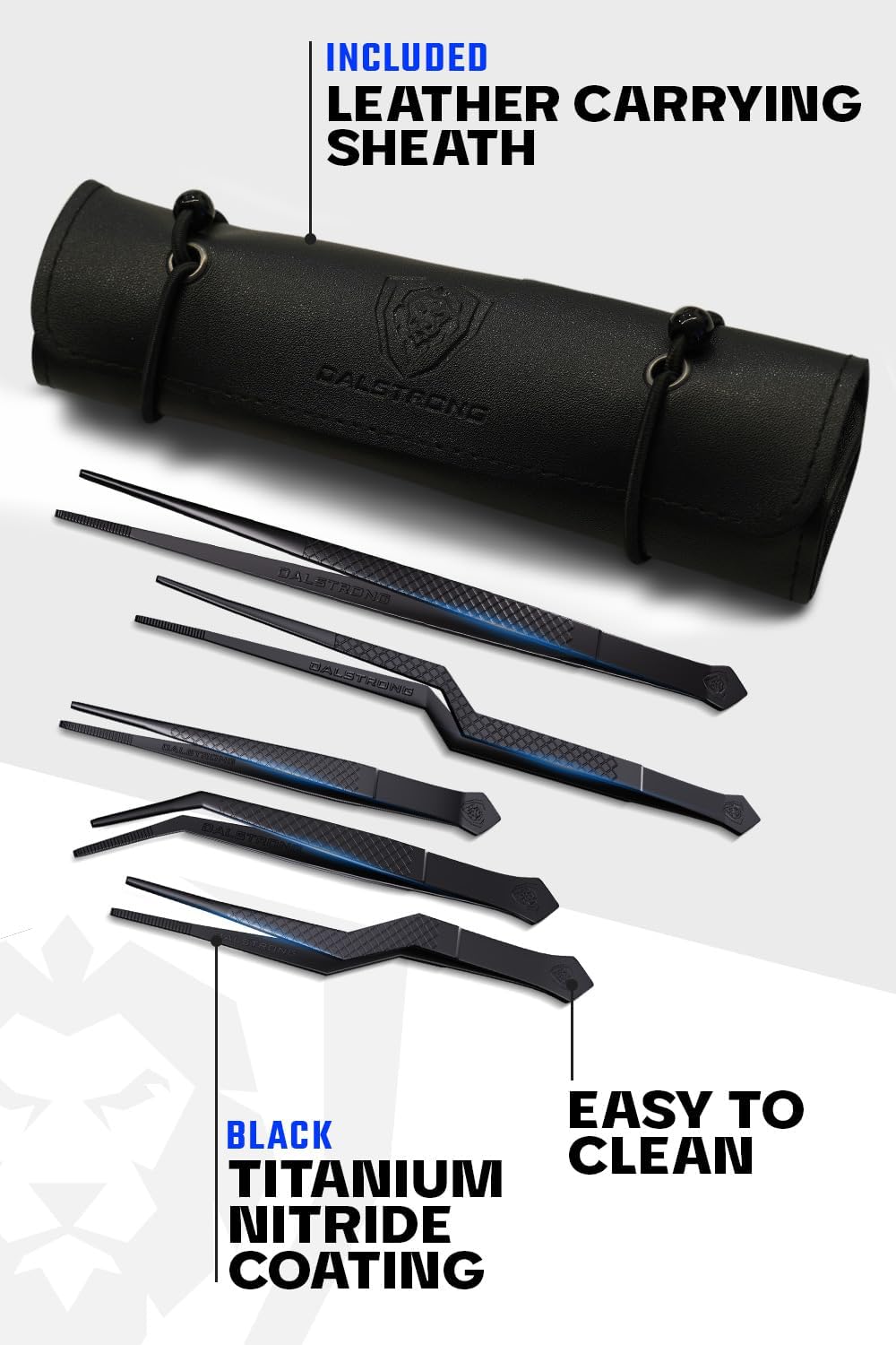 DALSTRONG Professional Food Tweezers-5 Piece Set- High-Precision Tweezer Tongs - Black Titanium Coating - Plating, Culinary Fine Use -304 Stainless Steel- Metal Kitchen Tongs