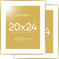 Homeforia 20x24 Picture Frame Gold, High End Metal 24x20 Frames for Wall, 20x24 Gold Frame Matted to 16x20 Print, 20 x 24 Poster Large Frame with Mat 16 by 20 Photo, Tempered Glass, Wall Kit, Set of 2