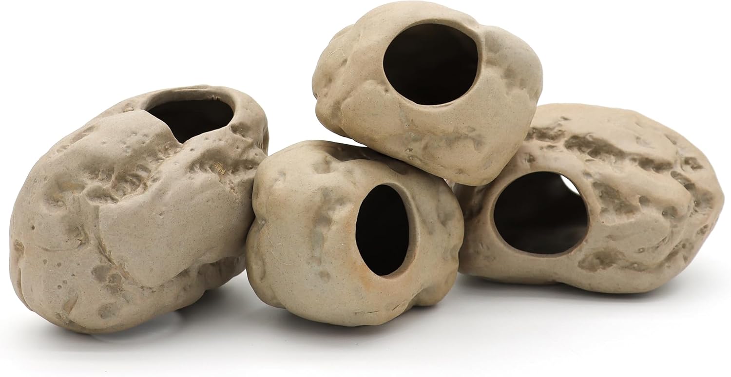 Aquarium Decorations Stackable Ceramic Cave Betta Fish Tank Accessories Rock Cave Decor (4-Piece Set)