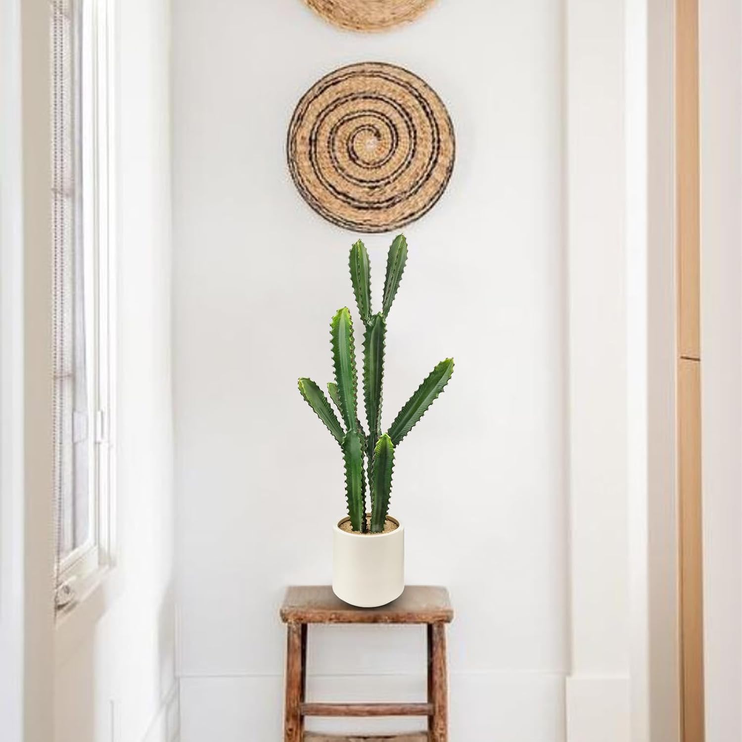 DILATATA 32.5" Tall Fake Cactus Plant Decorative Potted 'Euphorbia Accruensis' - Large Artificial Cactus for Home, Garden, Office Decor - Housewarming Gifts