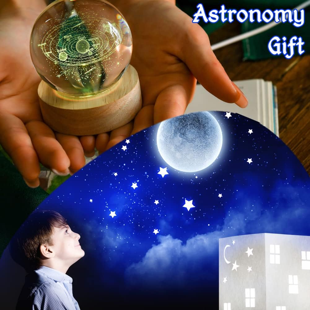 3D Solar System Crystal Ball 60mm Universe Gifts with Laser Engraved Model Astronomy Decor and Gift for Kids, Physics Enthusiasts, and Space Model Collectors