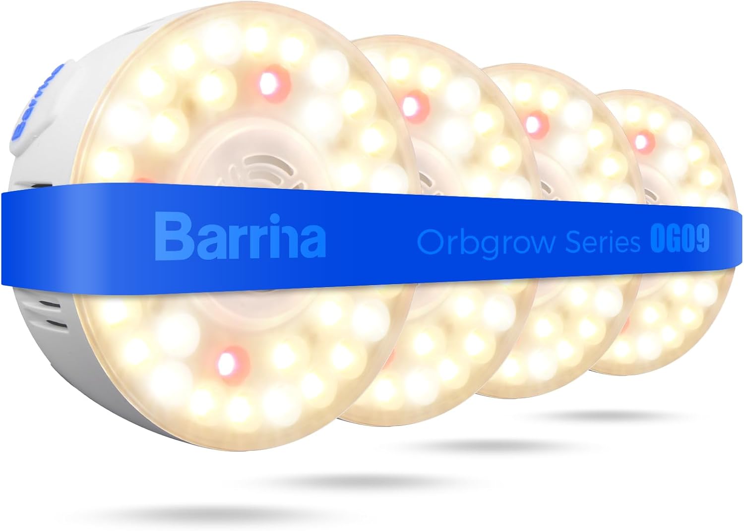 Barrina Orbgrow OG09 Puck LED Grow Light with 660nm Red LEDs, 36W(4 x 9W, 540 Watt Equiv), Plant Lights for Indoor Plants Full Spectrum, Magnetic & Linkable, Small Grow lamp for Plant Shelf, 4 Packs