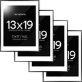 Homeforia 13x19 Picture Frame Black, High End Metal 13 x 19 Poster Frames with Mat 11 x 17 for Photo, 13x19 Black Frame Matted to 11x17 inch Print, 19x13 Thin Frame, Tempered Glass, Wall Kit, Set of 4