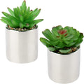Briful Small Artificial Succulents in Pots Set of 2 Realistic Faux Succulents Plants with Silver Ceramic Pots Cute Mini Fake Plants Decor for Modern Home Table Office Desk Bathroom Shelf Decoration