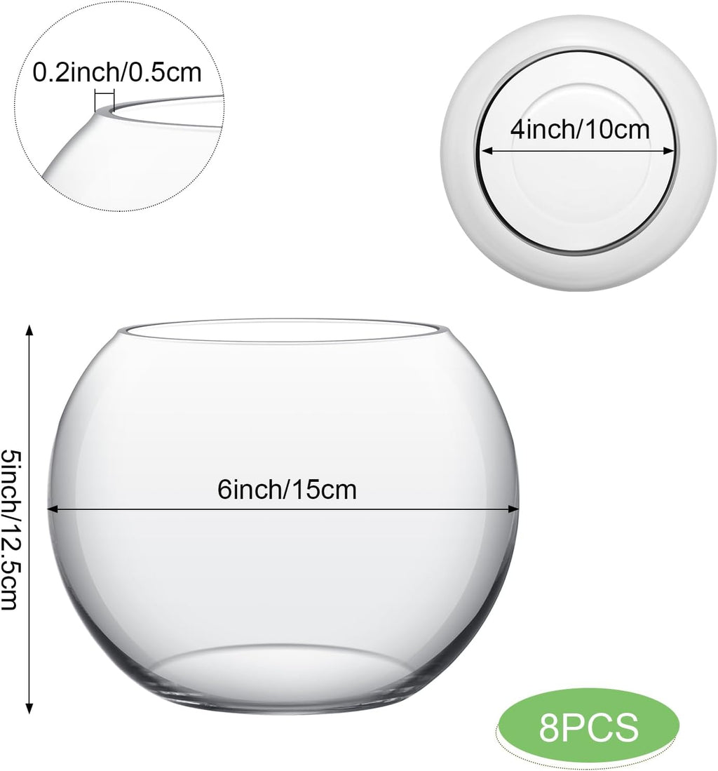Sawysine 8 Pcs Bubble Bowl Vase Centerpiece 7.8''W X 6.3''H Round Glass Flower Vase Bulk Clear Terrarium Fish Bowl for Wedding Event Goldfish Planter Floral Centerpiece Office Home Decor