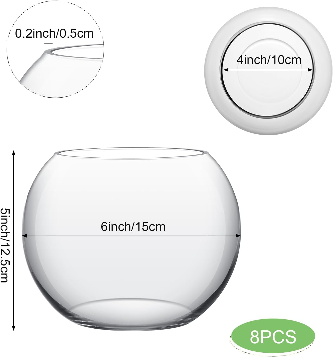 Sawysine 8 Pcs Bubble Bowl Vase Centerpiece 7.8''W X 6.3''H Round Glass Flower Vase Bulk Clear Terrarium Fish Bowl for Wedding Event Goldfish Planter Floral Centerpiece Office Home Decor