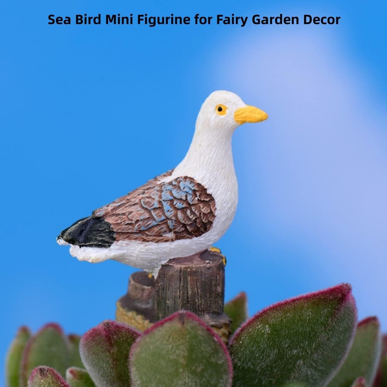 2pcs Dockside Seagull Figurines - Resin Sea Bird Statues for Fairy Garden, Pier Stake Landscape Decoration, Micro Landscape, Aquarium & Terrarium Decor, Cake Toppers, Desk & Plant House Decor