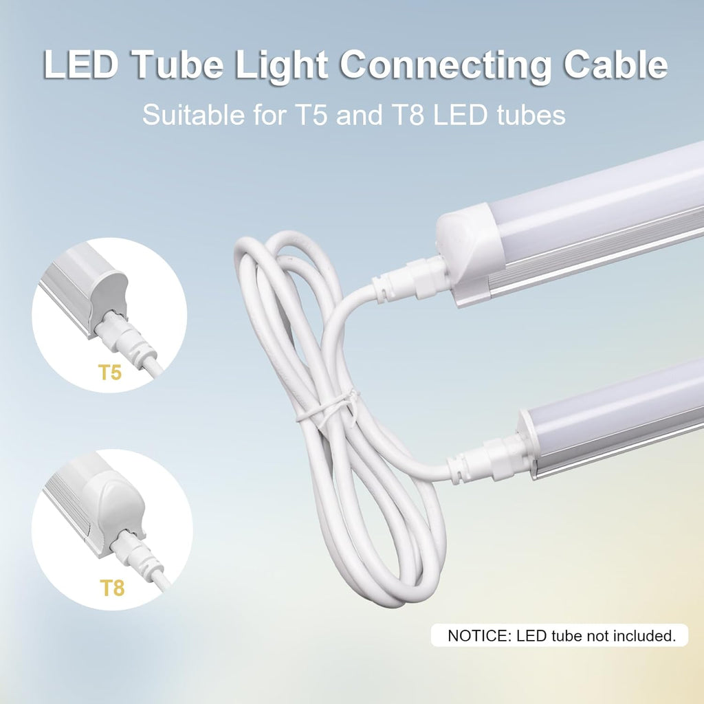 DiCUNO T5 T8 Tube Light Extension Cords 9.8FT, Female to Female Double end 3 Pin LED Tube Connector Cable, Power Extension Wire for LED Integrated Single Fixture, Garage Light, White, Pack of 4