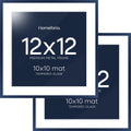 Homeforia 12x12 Picture Frame Navy Blue, High End Metal 12 x 12 Square Poster Frame with Mat 10 x 10 Photo, 12x12 Frame Matted to 10x10 Print, 12by12 Hanging Frames, Tempered Glass, Wall Kit, Set of 2