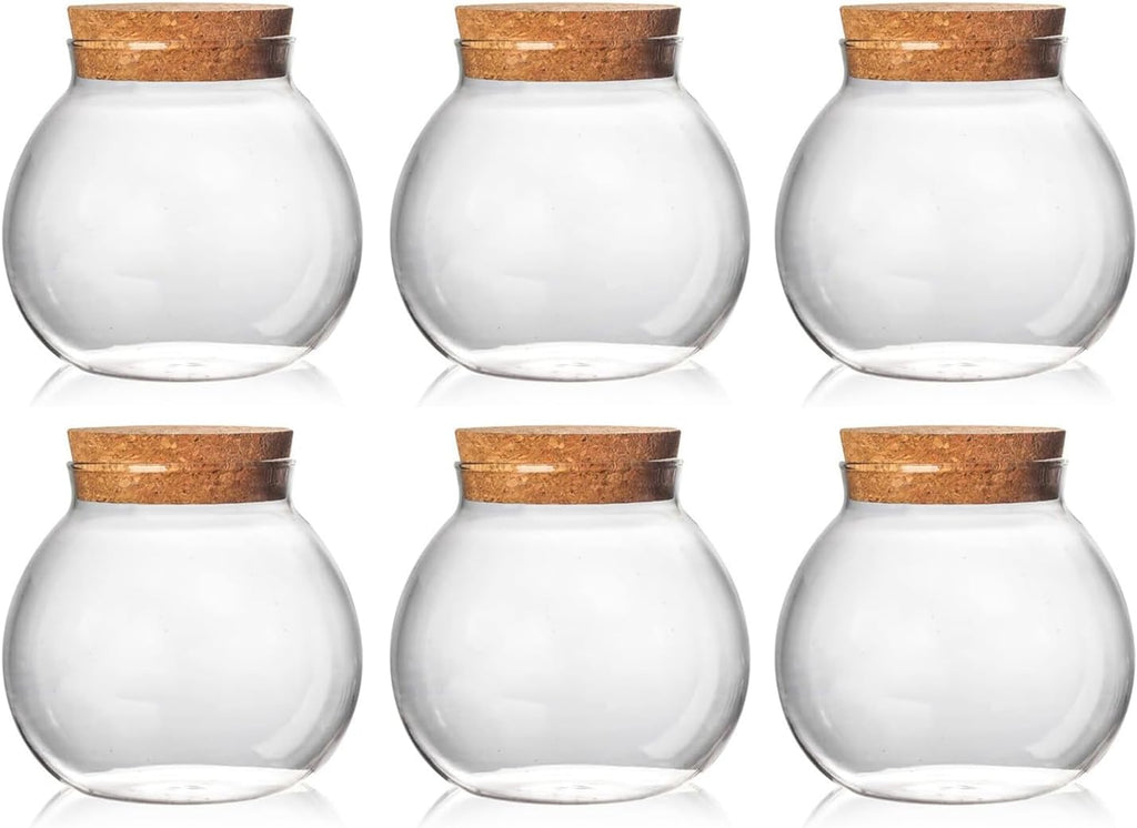Set of 6 round glass jars with cork lid – 17oz wedding candy jar kitchen jar, perfect for tea, biscuits, cereals, flour, beans, spices, coffee beans etc (6PCS)